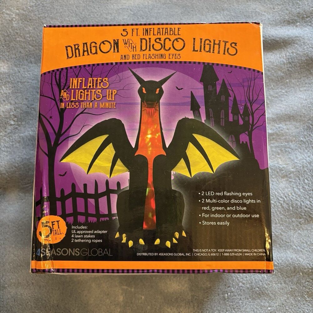 5ft Inflatable Dragon LED Disco Lights Flashing Eyes Halloween 4 Seasons Global